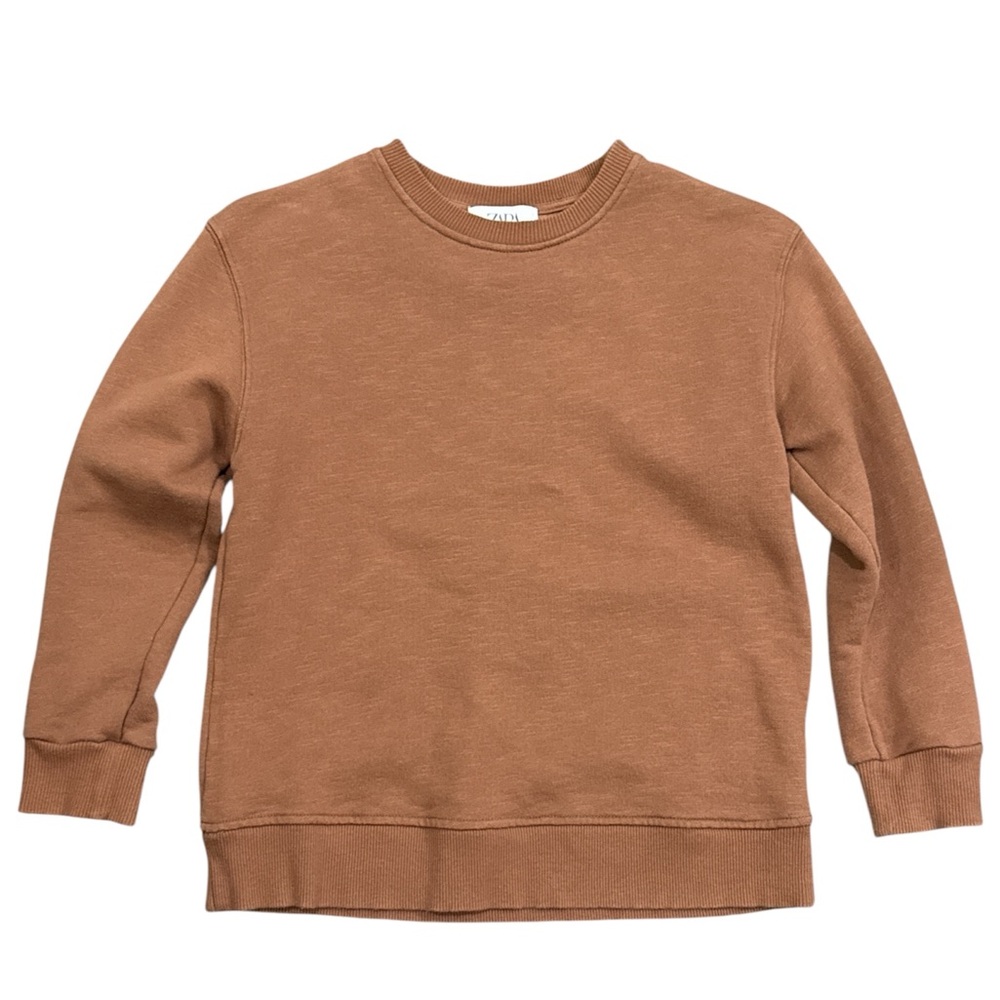 Zara Kids Sweater Boys Size 10 Brown Crewneck Fall Cotton Elastic Blend